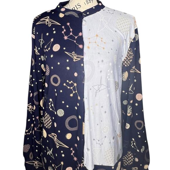 Hale Bob (XS) Celestial Knit Constellation Button Front Pajama Sleep Dress Shirt - Picture 5 of 9